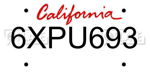 6XPU693 California License Plate
