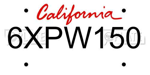 6XPW150 California License Plate
