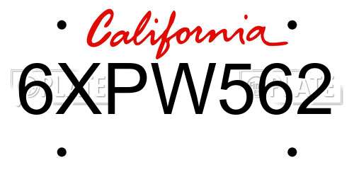 6XPW562 California License Plate