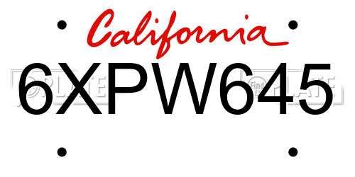 6XPW645 California License Plate