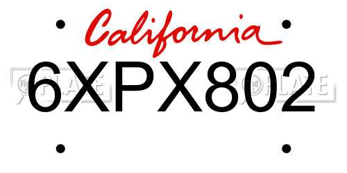 6XPX802 California License Plate