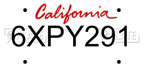 6XPY291 California License Plate