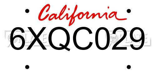 6XQC029 California License Plate