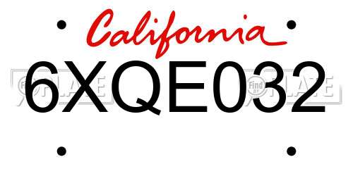 6XQE032 California License Plate