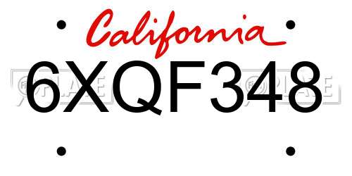 6XQF348 California License Plate