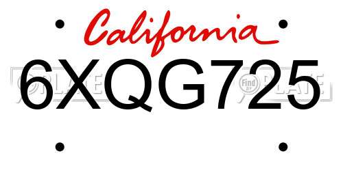6XQG725 California License Plate