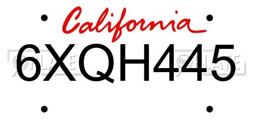 6XQH445 California License Plate