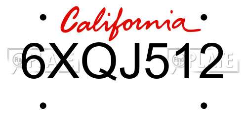6XQJ512 California License Plate