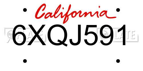6XQJ591 California License Plate