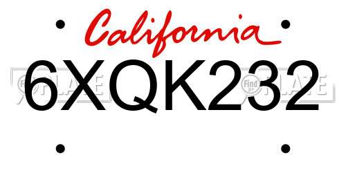 6XQK232 California License Plate