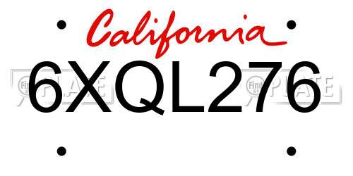 6XQL276 California License Plate
