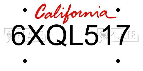 6XQL517 California License Plate