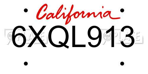 6XQL913 California License Plate