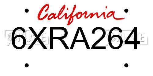 6XRA264 California License Plate