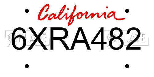 6XRA482 California License Plate