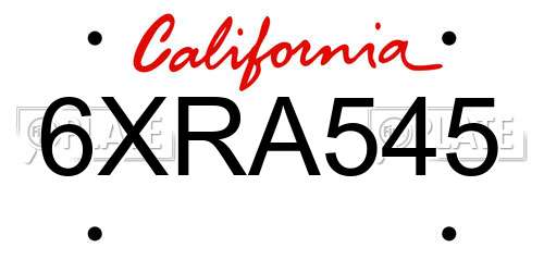 6XRA545 California License Plate