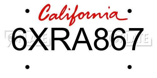 6XRA867 California License Plate