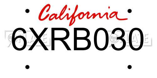 6XRB030 California License Plate
