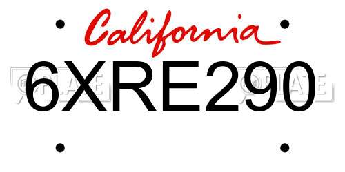 6XRE290 California License Plate