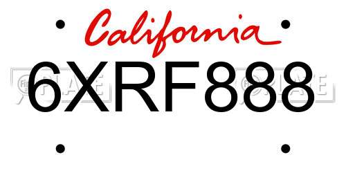 6XRF888 California License Plate