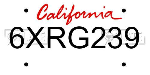 6XRG239 California License Plate