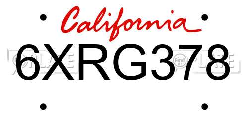 6XRG378 California License Plate