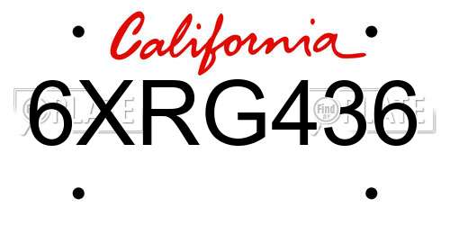 6XRG436 California License Plate