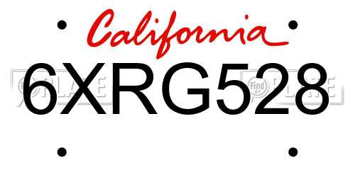 6XRG528 California License Plate