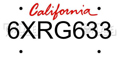6XRG633 California License Plate