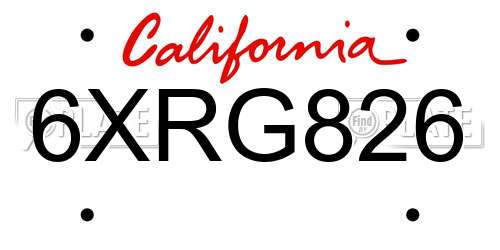 6XRG826 California License Plate