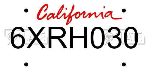 6XRH030 California License Plate