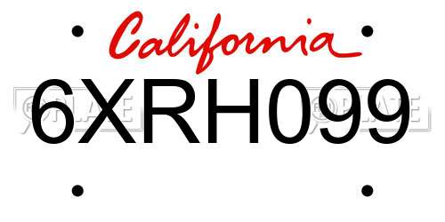 6XRH099 California License Plate