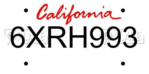 6XRH993 California License Plate