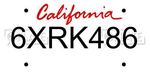 6XRK486 California License Plate