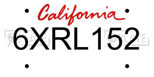 6XRL152 California License Plate