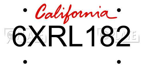 6XRL182 California License Plate