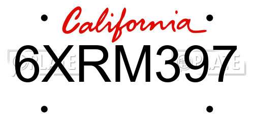 6XRM397 California License Plate