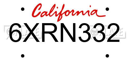 6XRN332 California License Plate