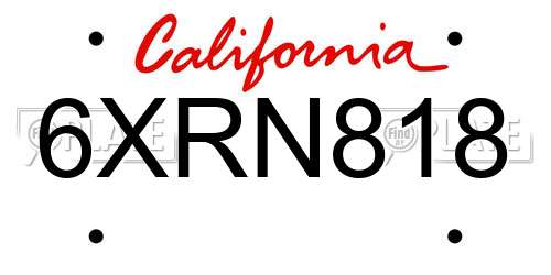 6XRN818 California License Plate