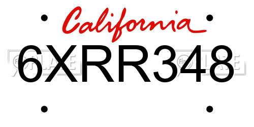 6XRR348 California License Plate