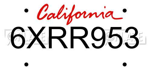 6XRR953 California License Plate