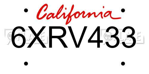 6XRV433 California License Plate
