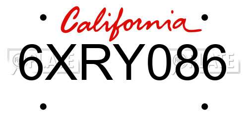 6XRY086 California License Plate