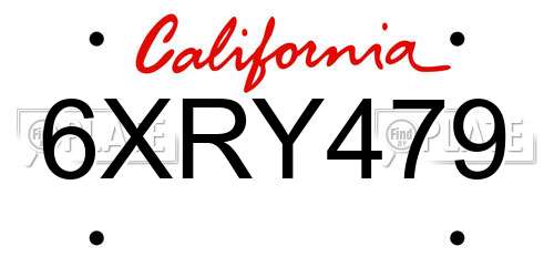 6XRY479 California License Plate