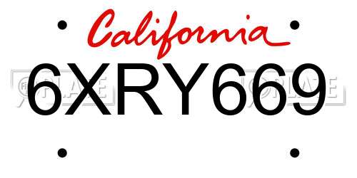 6XRY669 California License Plate