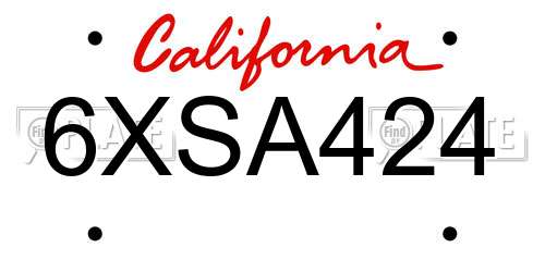 6XSA424 California License Plate