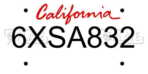 6XSA832 California License Plate