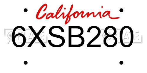 6XSB280 California License Plate
