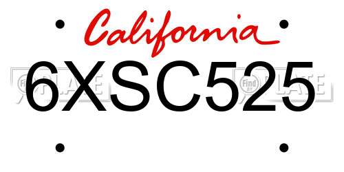 6XSC525 California License Plate