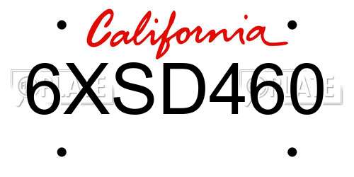 6XSD460 California License Plate